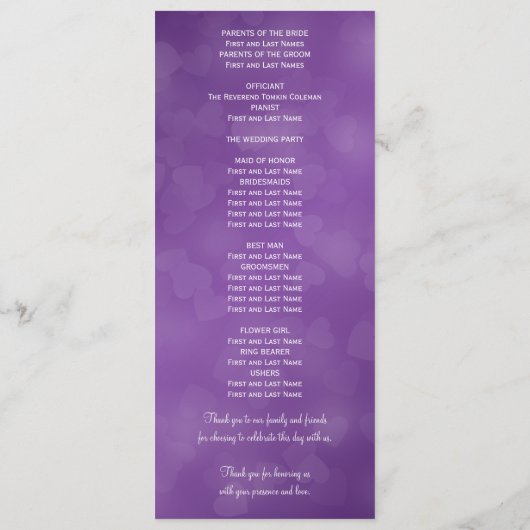 Élégant programme de mariage Coeurs modernes pourp (Dos)