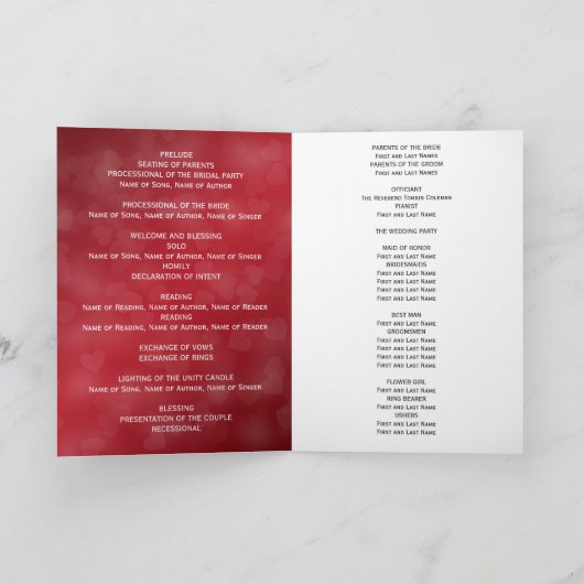 Élégant programme de mariage Coeurs modernes Rouge (Intérieur)