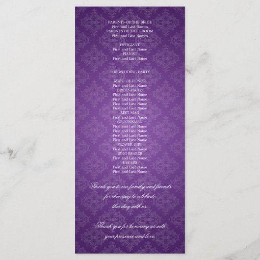 Élégant programme de mariage Couronne royale pourp (Dos)