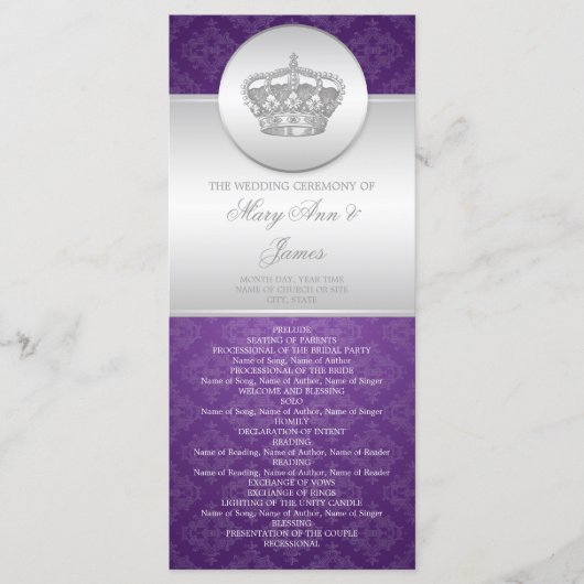Élégant programme de mariage Couronne royale pourp (Devant)