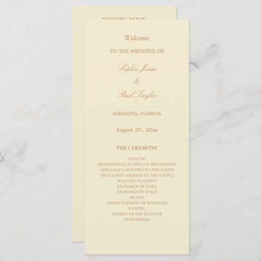 Élégant programme de mariage crème beige (Devant / Derrière)