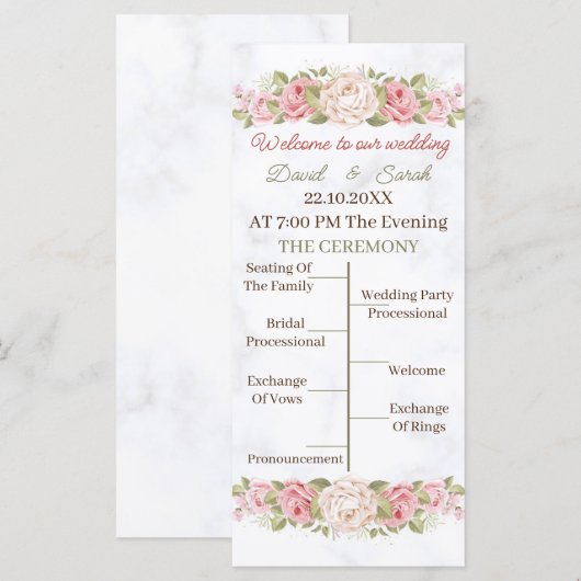 Élégant programme de mariage Customisé à la fleur  (Devant / Derrière)