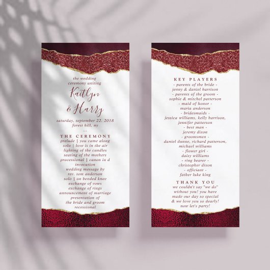 Élégant programme de mariage d'âge de Bourgogne et