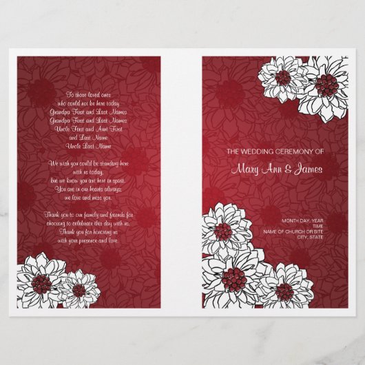Élégant programme de mariage Dahlia Floral Rouge (Devant)