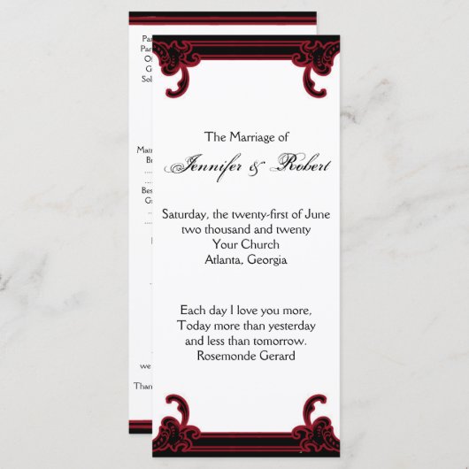 Élégant programme de mariage dans un cadre gothiqu (Devant / Derrière)