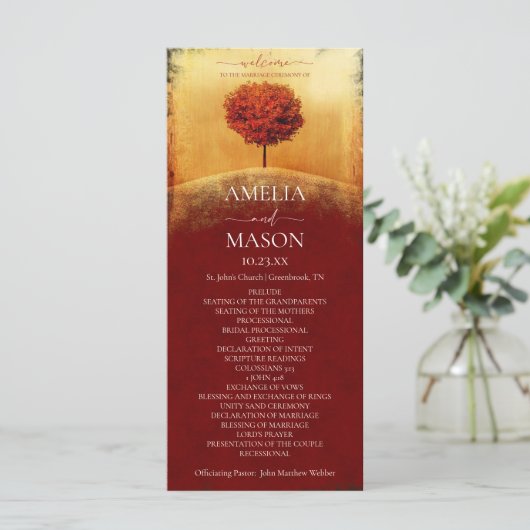 Élégant programme de mariage d'arbre d'automne (Debout devant)