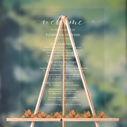 Élégant programme de Mariage de automne de congés  (Neutre)