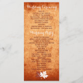Élégant programme de mariage de automne orange feu (Dos)