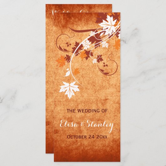 Élégant programme de mariage de automne orange feu (Devant / Derrière)