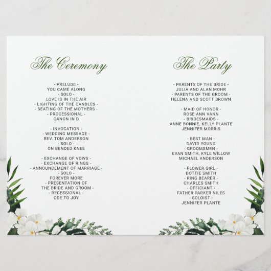 Élégant programme de mariage de Bohême Orchidées B (Dos)