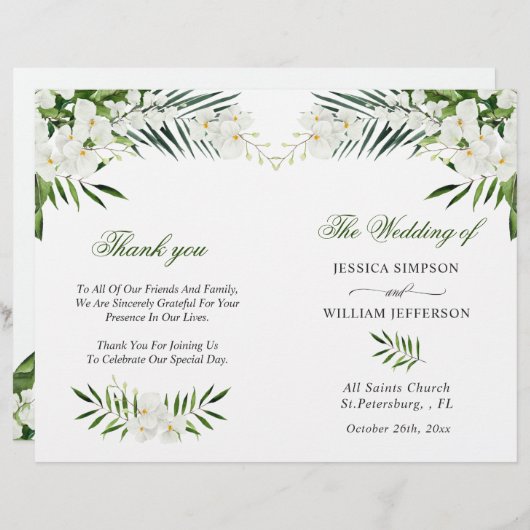 Élégant programme de mariage de Bohême Orchidées B (Devant / Derrière)