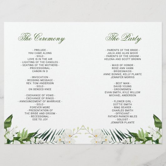 Élégant programme de mariage de Bohême Orchidées B (Dos)