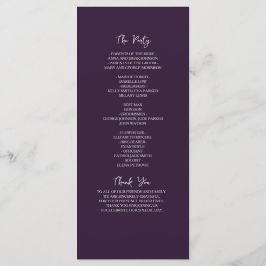 Élégant programme de mariage de calligraphie (Dos)