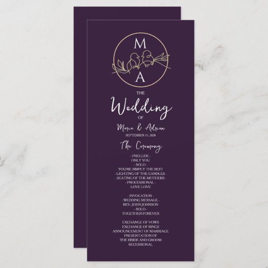 Élégant programme de mariage de calligraphie (Devant / Derrière)