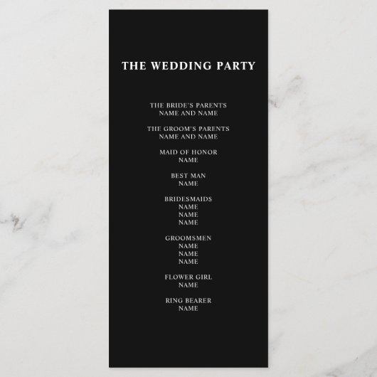 Élégant programme de mariage de calligraphie noire (Dos)