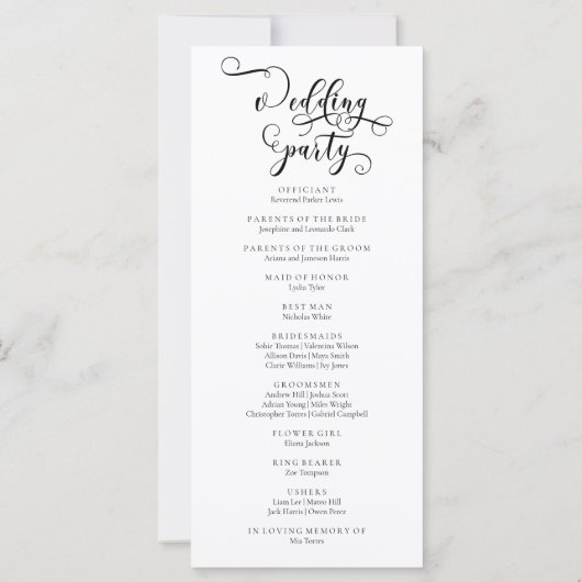 Élégant programme de mariage de calligraphie roman (Dos)