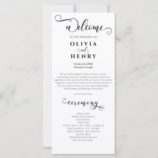 Élégant programme de mariage de calligraphie roman (Devant)