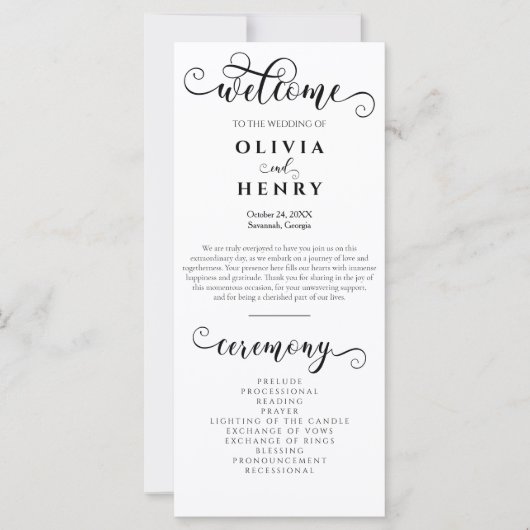 Élégant programme de mariage de calligraphie roman (Devant)