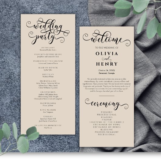 Élégant programme de mariage de calligraphie roman