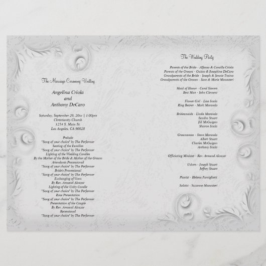 Élégant programme de mariage de défilement d'argen (Dos)