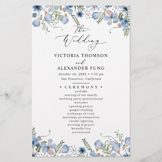 Élégant programme de mariage de fleurs habillées (Devant)