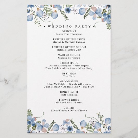 Élégant programme de mariage de fleurs habillées (Dos)