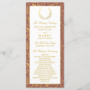 Élégant programme de mariage de germes floraux or
