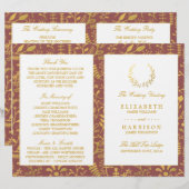 Élégant programme de mariage de germes floraux or (Devant / Derrière)