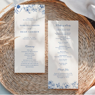 Élégant programme de mariage de jardin floral bleu