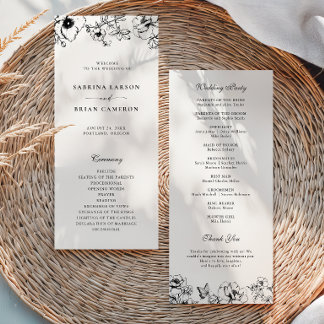 Élégant programme de mariage de jardin floral noir