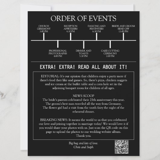 Élégant programme de mariage de journal avec code  (Dos)