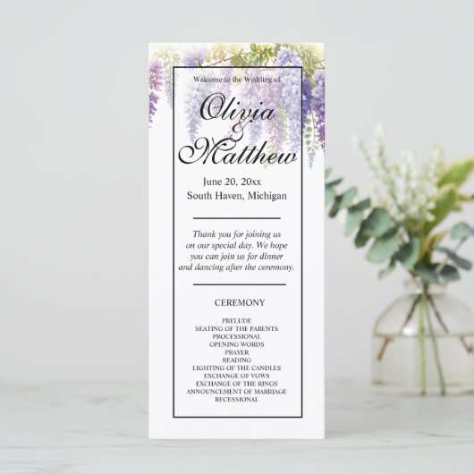 Élégant programme de mariage de la glycine d'aquar (Debout devant)