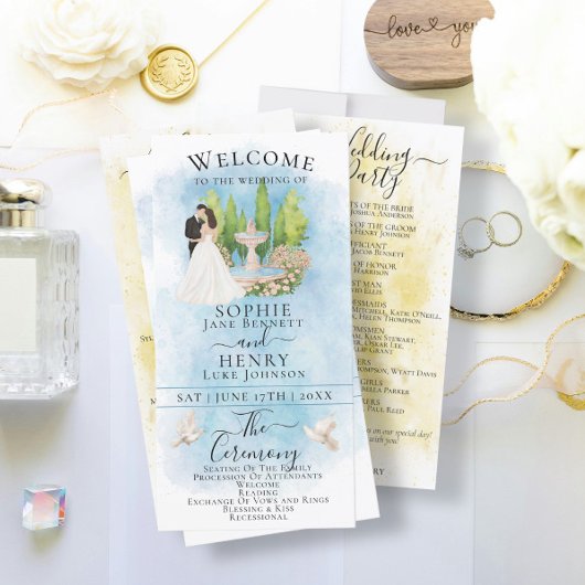 Élégant programme de mariage de mariée et de chamb