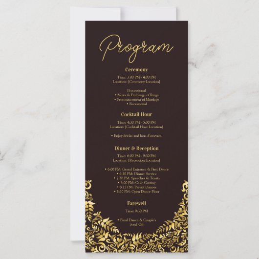 Élégant Programme de Mariage de Maron d'Or (Dos)