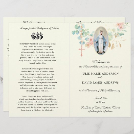 Élégant programme de mariage de masse latine catho (Devant / Derrière)