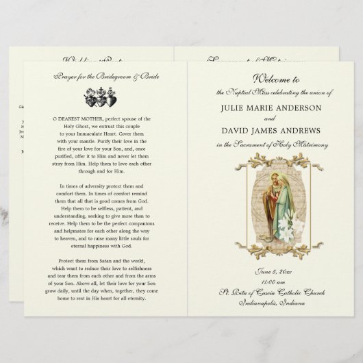 Élégant programme de mariage de masse latine catho (Devant / Derrière)