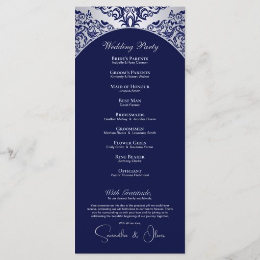 Élégant programme de mariage de Monogramme bleu ar (Dos)
