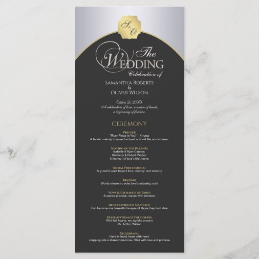 Élégant programme de mariage de Monogramme d'or en (Devant)