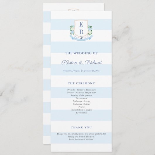 Élégant programme de mariage de monogramme nautiqu (Devant / Derrière)