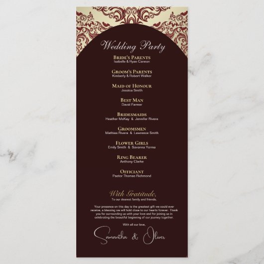 Élégant programme de mariage de monogramme rouge e (Dos)