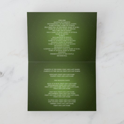 Élégant programme de mariage de Noël Gold Green (Intérieur)