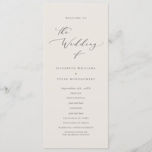 Élégant programme de mariage de script (Devant)