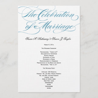 Élégant programme de mariage de script - Bleu