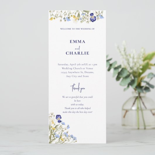 Élégant programme de Mariage de script de fleur sa (Debout devant)