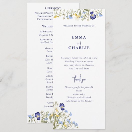 Élégant programme de Mariage de script de fleur sa (Devant / Derrière)