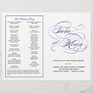 Élégant programme de mariage de script - Marine