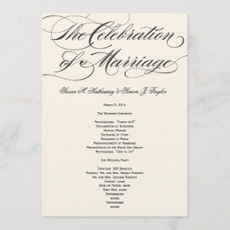 Élégant programme de mariage de script - Noir blan
