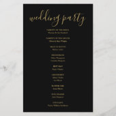 Élégant programme de mariage de script noir et or (Dos)