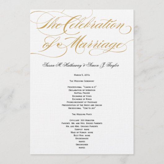Élégant programme de mariage de script - Or (Devant)