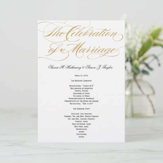 Élégant programme de mariage de script - Or (Debout devant)